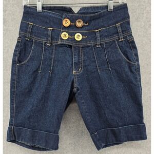 Vtg 90s Bugle Boy Sailor 4 Button Denim Shorts Sz 9/10 Dark Blue Cuffed Nautical